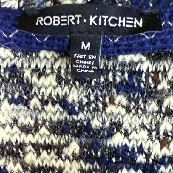 Robert Kitchen Boucle Wool Angora Blend cardigan jacket sweater Navy blue cream - Picture 8 of 8